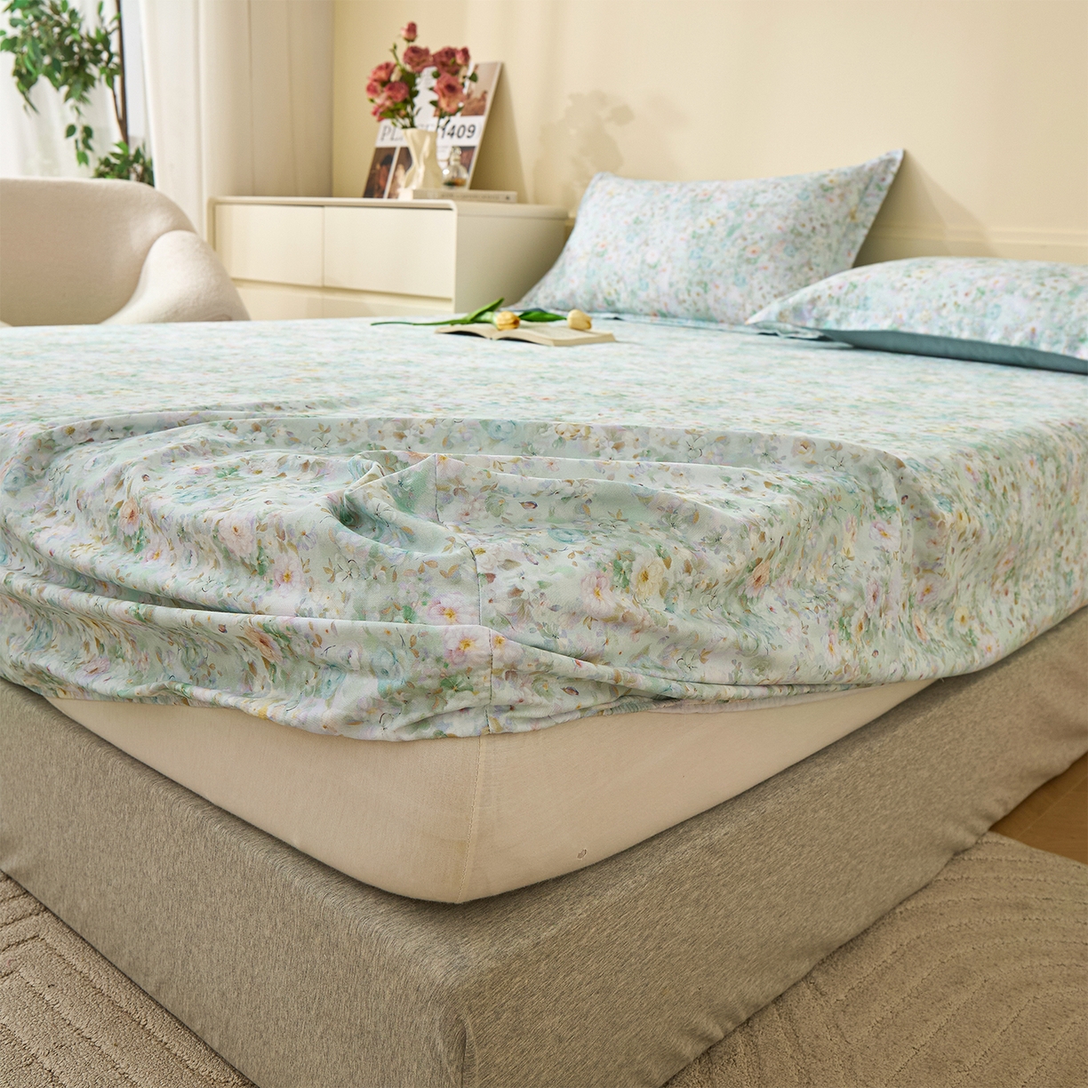 91家纺网 家纺一手货源 找家纺 元元家居（元元被业） 2025秋冬新款全棉纯棉磨毛印花单床笠 锦云情深