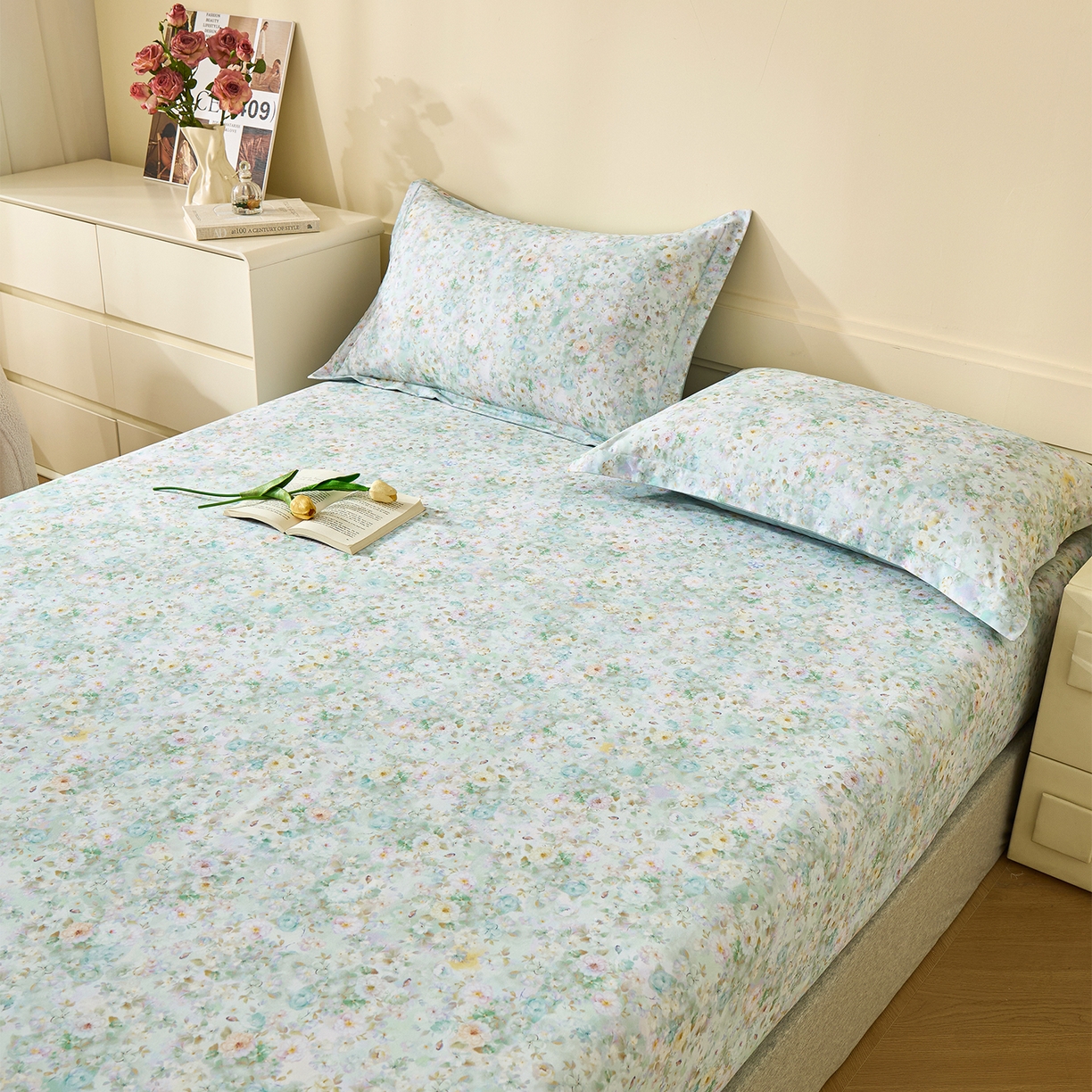 91家纺网 家纺一手货源 找家纺 元元家居（元元被业） 2025秋冬新款全棉纯棉磨毛印花单床笠 锦云情深