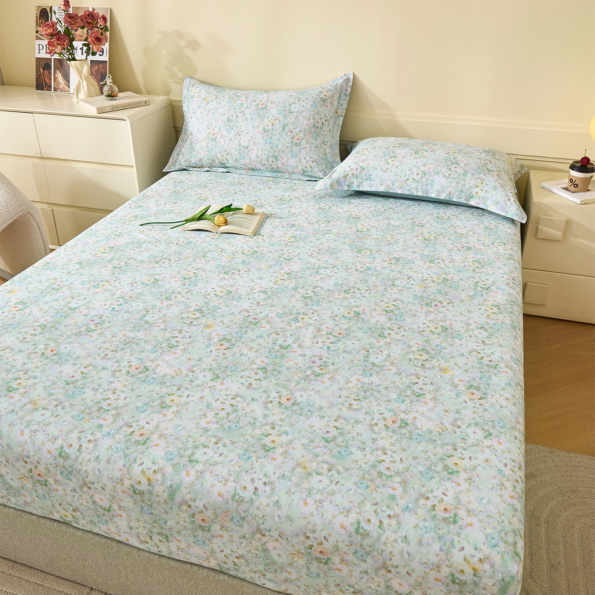 91家纺网 家纺一手货源 找家纺 元元家居（元元被业） 2025秋冬新款全棉纯棉磨毛印花单床笠 锦云情深