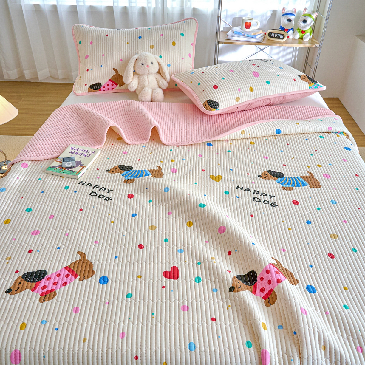 91家纺网 家纺一手货源 找家纺 小叮当家纺仓储工厂店 2025新款A版全棉B版牛奶绒床盖系列单床盖床盖单件 甜心汪星人（A棉B绒）