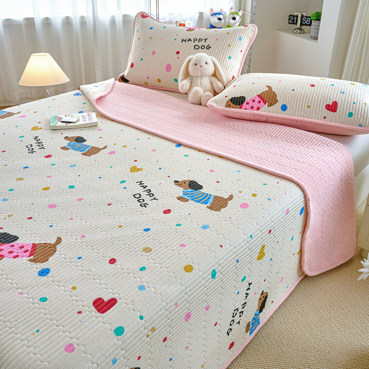 91家纺网 家纺一手货源 找家纺 小叮当家纺仓储工厂店 2025新款A版全棉B版牛奶绒床盖系列单床盖床盖单件 甜心汪星人（A棉B绒）