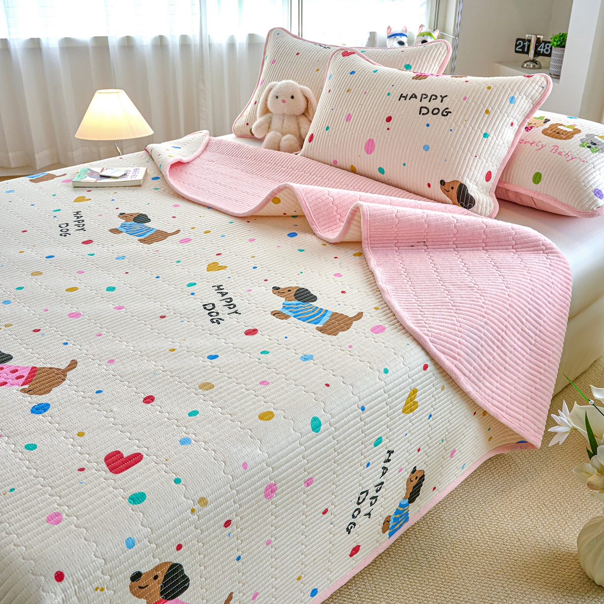 91家纺网 家纺一手货源 找家纺 小叮当家纺仓储工厂店 2025新款A版全棉B版牛奶绒床盖系列单床盖床盖单件 甜心汪星人（A棉B绒）