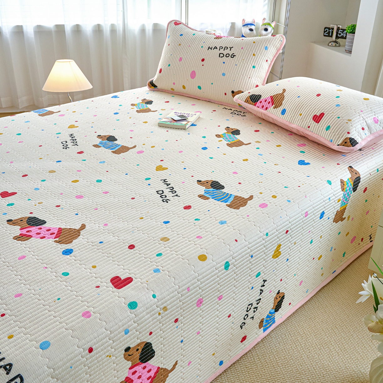 91家纺网 家纺一手货源 找家纺 小叮当家纺仓储工厂店 2025新款A版全棉B版牛奶绒床盖系列单床盖床盖单件 甜心汪星人（A棉B绒）