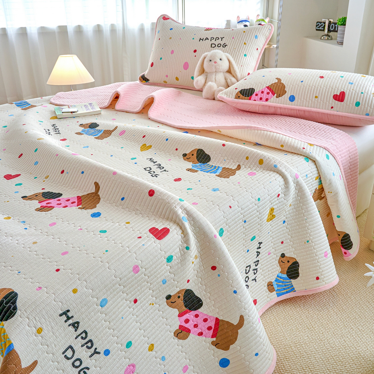 91家纺网 家纺一手货源 找家纺 小叮当家纺仓储工厂店 2025新款A版全棉B版牛奶绒床盖系列单床盖床盖单件 甜心汪星人（A棉B绒）