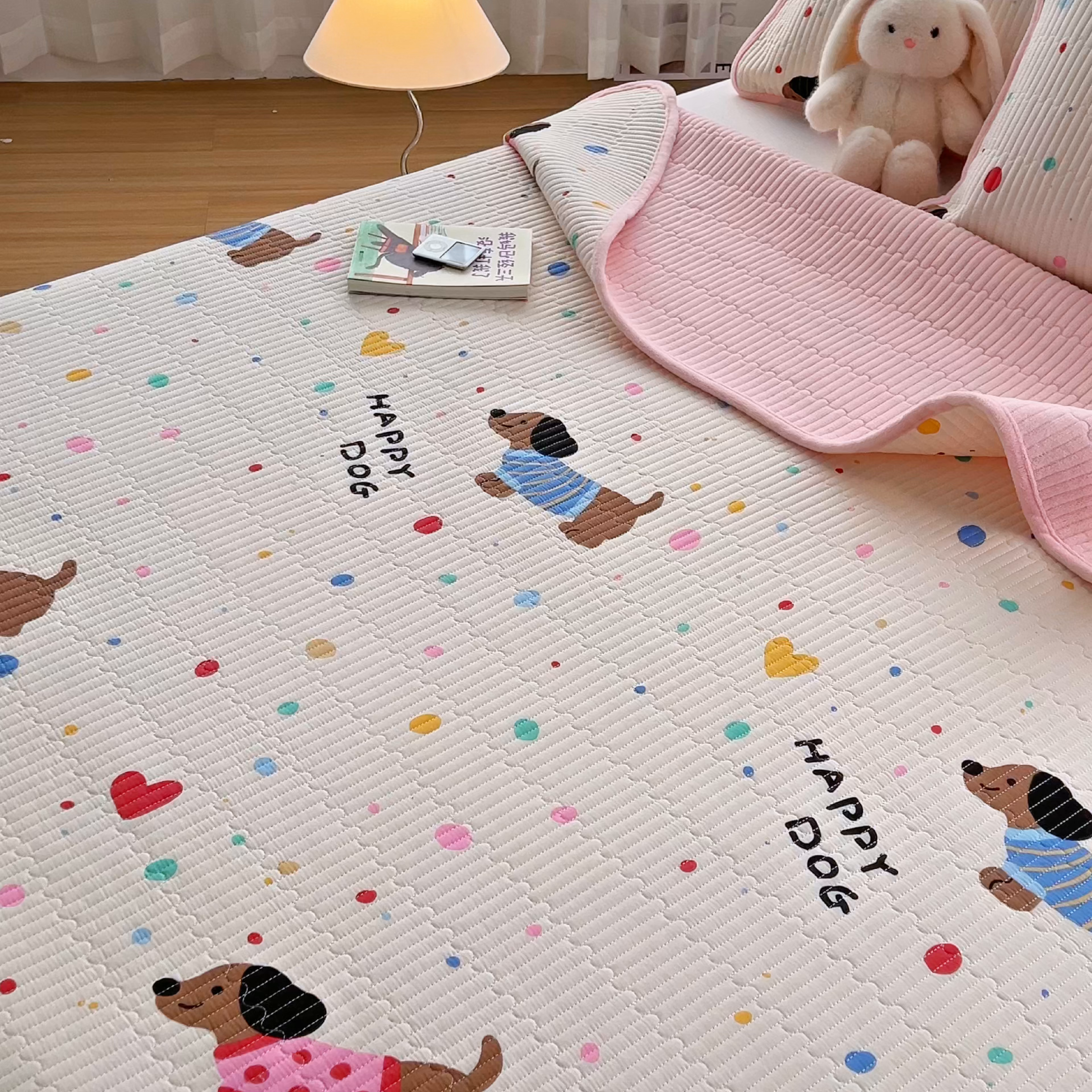 91家纺网 家纺一手货源 找家纺 小叮当家纺仓储工厂店 2025新款A版全棉B版牛奶绒床盖系列单床盖床盖单件 甜心汪星人（A棉B绒）