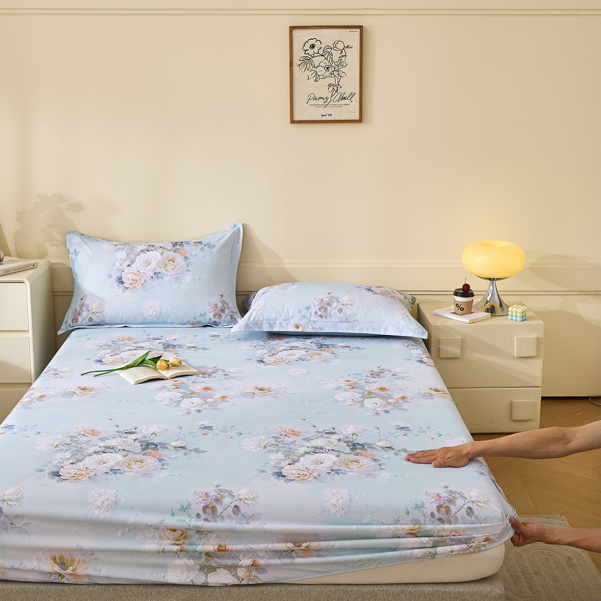 91家纺网 家纺一手货源 找家纺 元元家居（元元被业） 2025秋冬新款全棉纯棉磨毛印花单床笠 玫瑰花绣