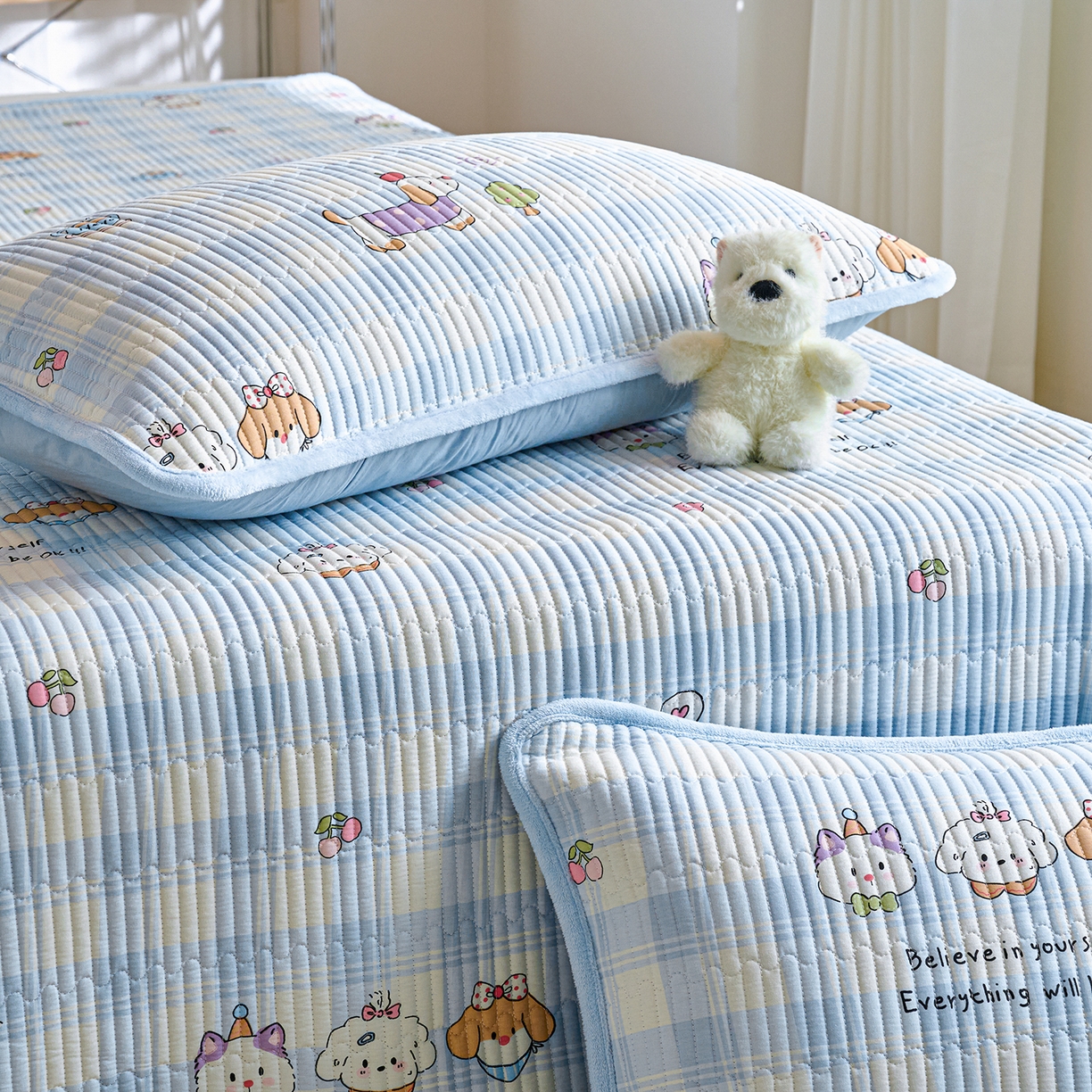 91家纺网 家纺一手货源 找家纺 小叮当家纺仓储工厂店 2025新款A版全棉B版牛奶绒床盖系列单床盖床盖单件 逗号日记（A棉B绒）