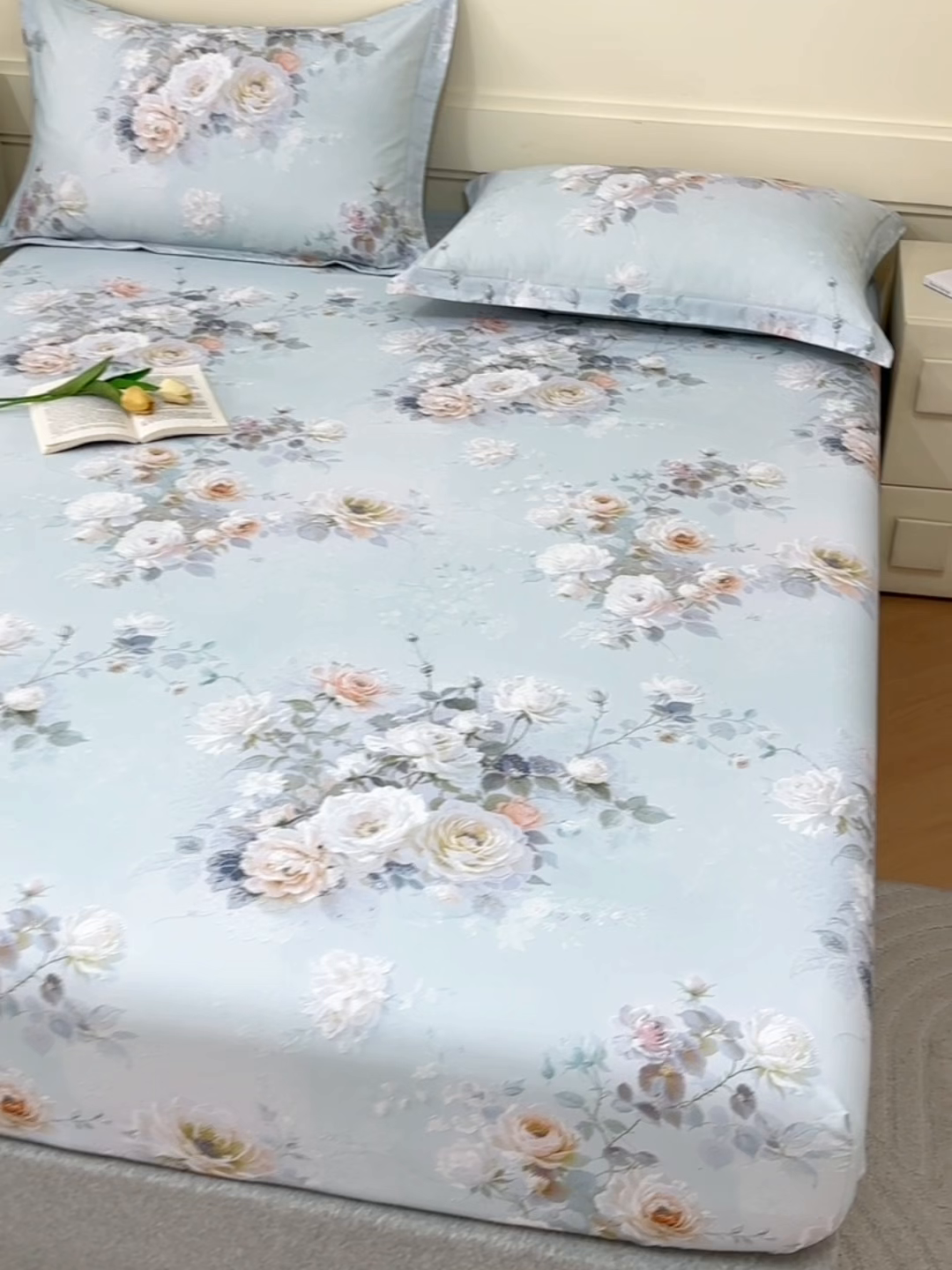 91家纺网 家纺一手货源 找家纺 元元家居（元元被业） 2025秋冬新款全棉纯棉磨毛印花单床笠 玫瑰花绣