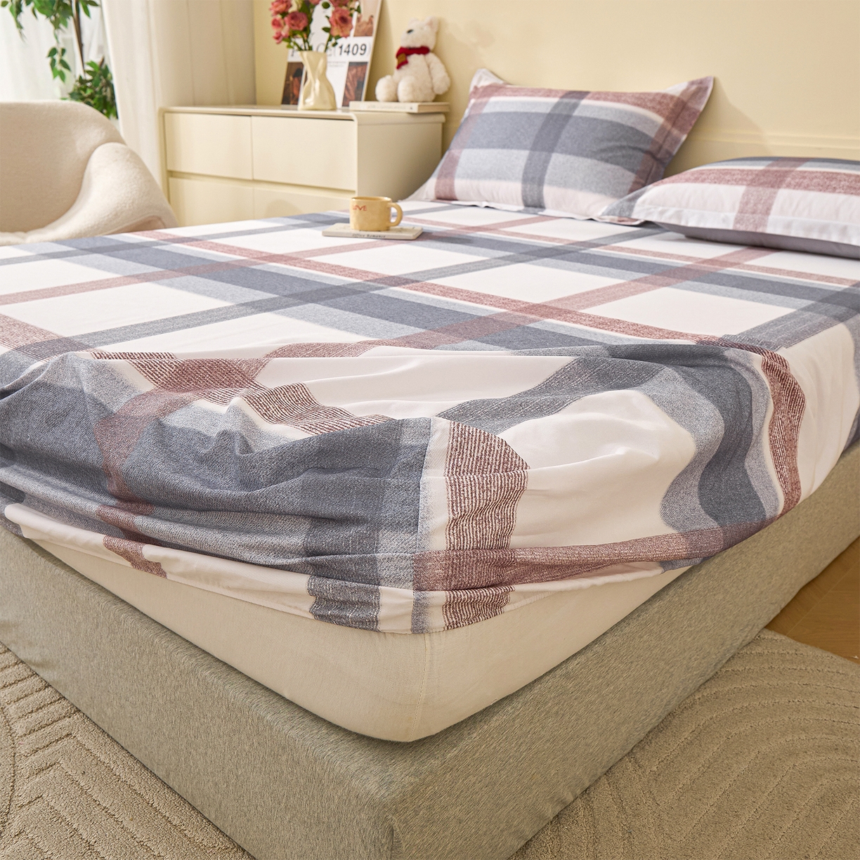 91家纺网 家纺一手货源 找家纺 元元家居（元元被业） 2025秋冬新款全棉纯棉磨毛印花单床笠 佩德拉