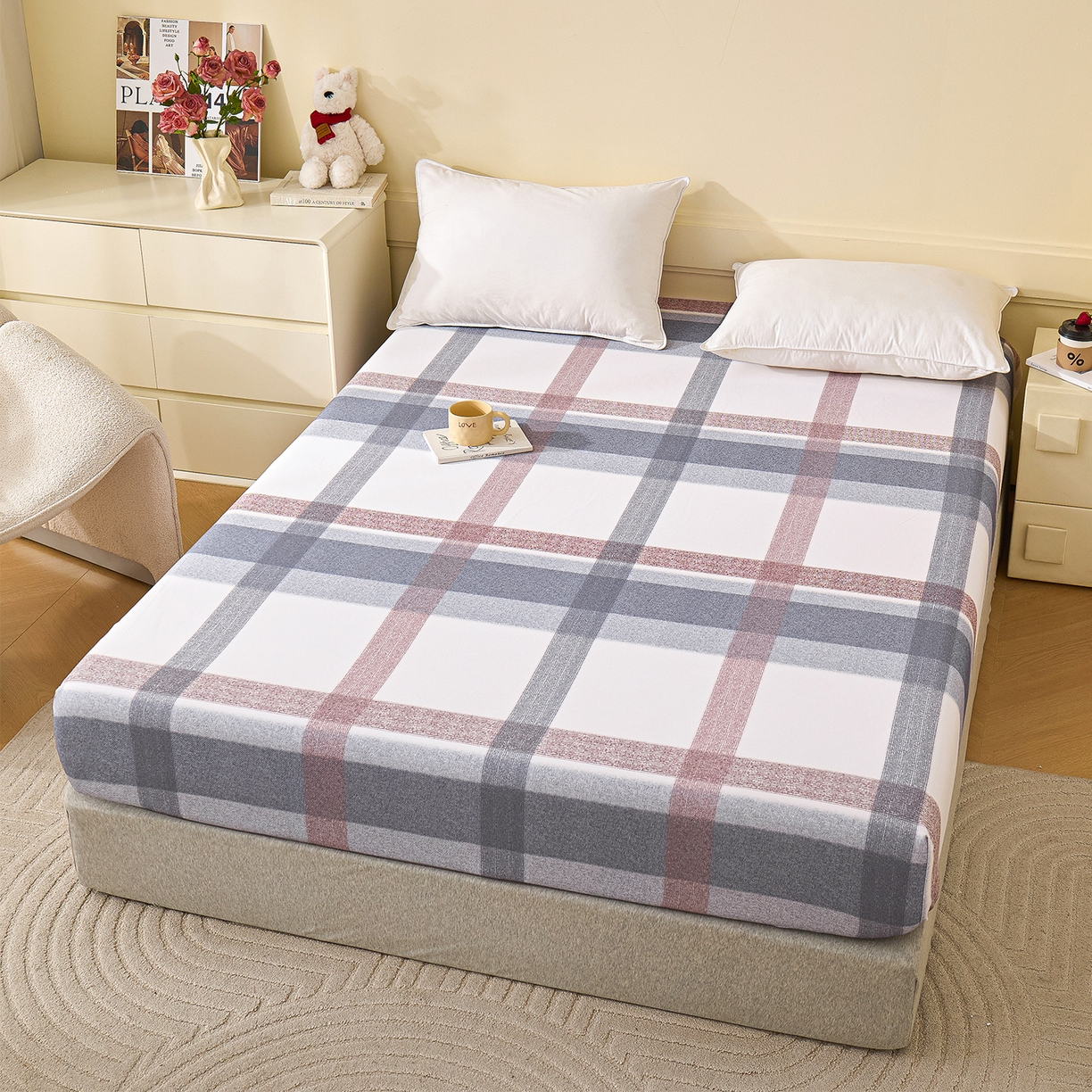 91家纺网 家纺一手货源 找家纺 元元家居（元元被业） 2025秋冬新款全棉纯棉磨毛印花单床笠 佩德拉