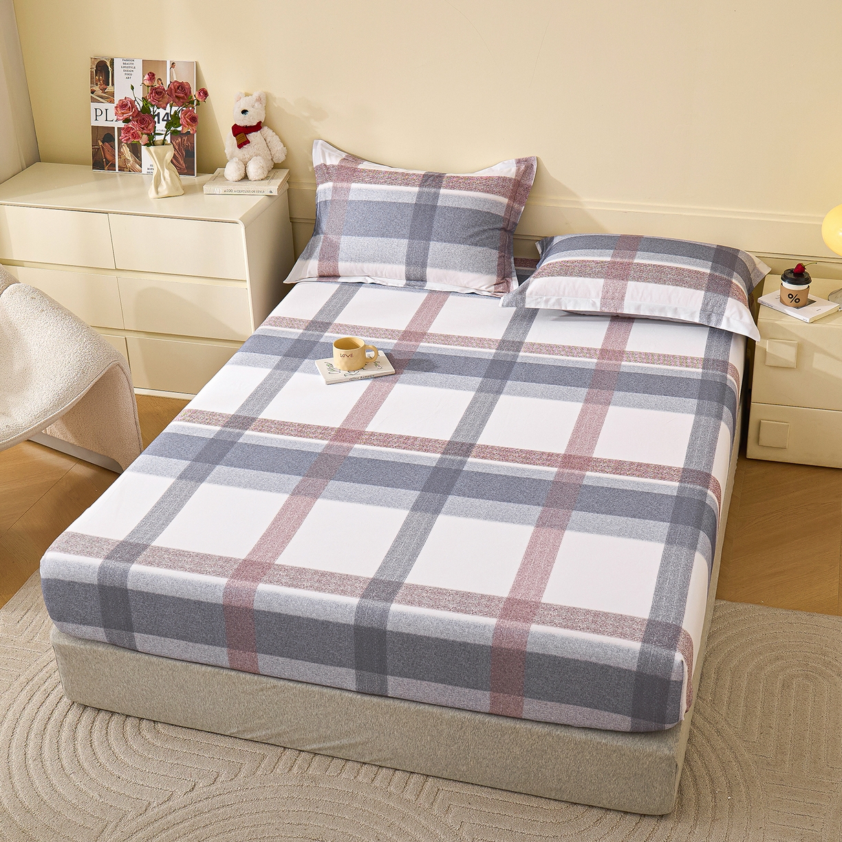 91家纺网 家纺一手货源 找家纺 元元家居（元元被业） 2025秋冬新款全棉纯棉磨毛印花单床笠 佩德拉