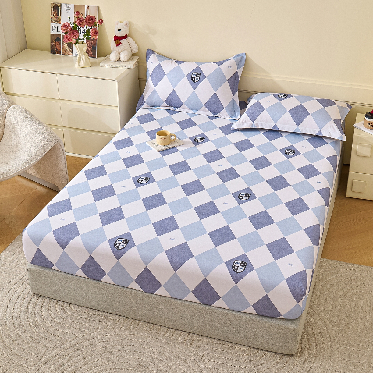 91家纺网 家纺一手货源 找家纺 元元家居（元元被业） 2025秋冬新款全棉纯棉磨毛印花单床笠 骑士荣耀