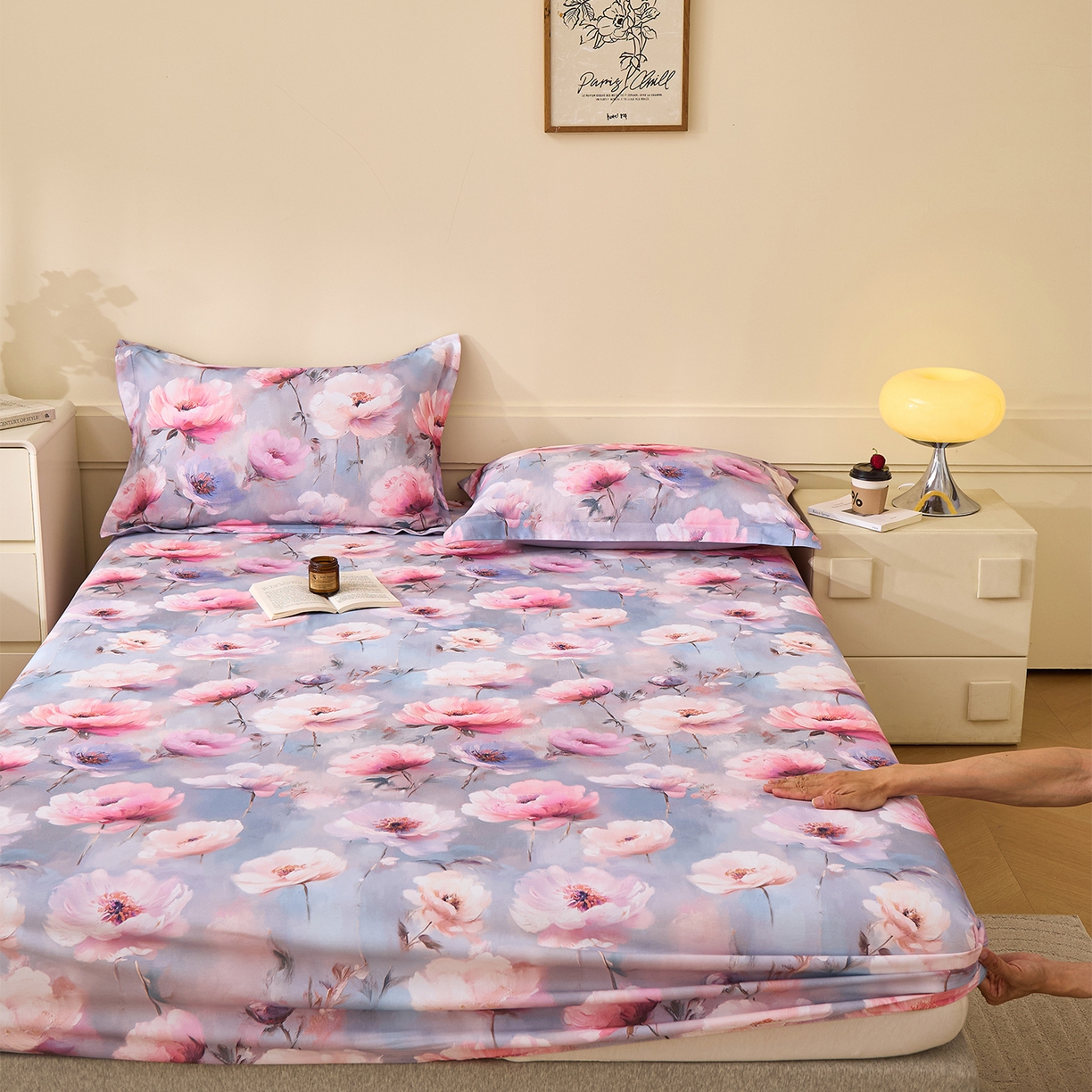 91家纺网 家纺一手货源 找家纺 元元家居（元元被业） 2025秋冬新款全棉纯棉磨毛印花单床笠 山间闲云