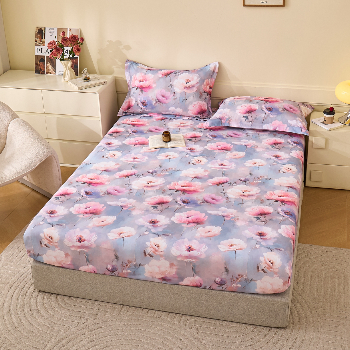 91家纺网 家纺一手货源 找家纺 元元家居（元元被业） 2025秋冬新款全棉纯棉磨毛印花单床笠 山间闲云