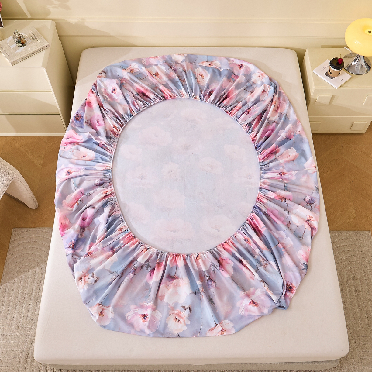 91家纺网 家纺一手货源 找家纺 元元家居（元元被业） 2025秋冬新款全棉纯棉磨毛印花单床笠 山间闲云