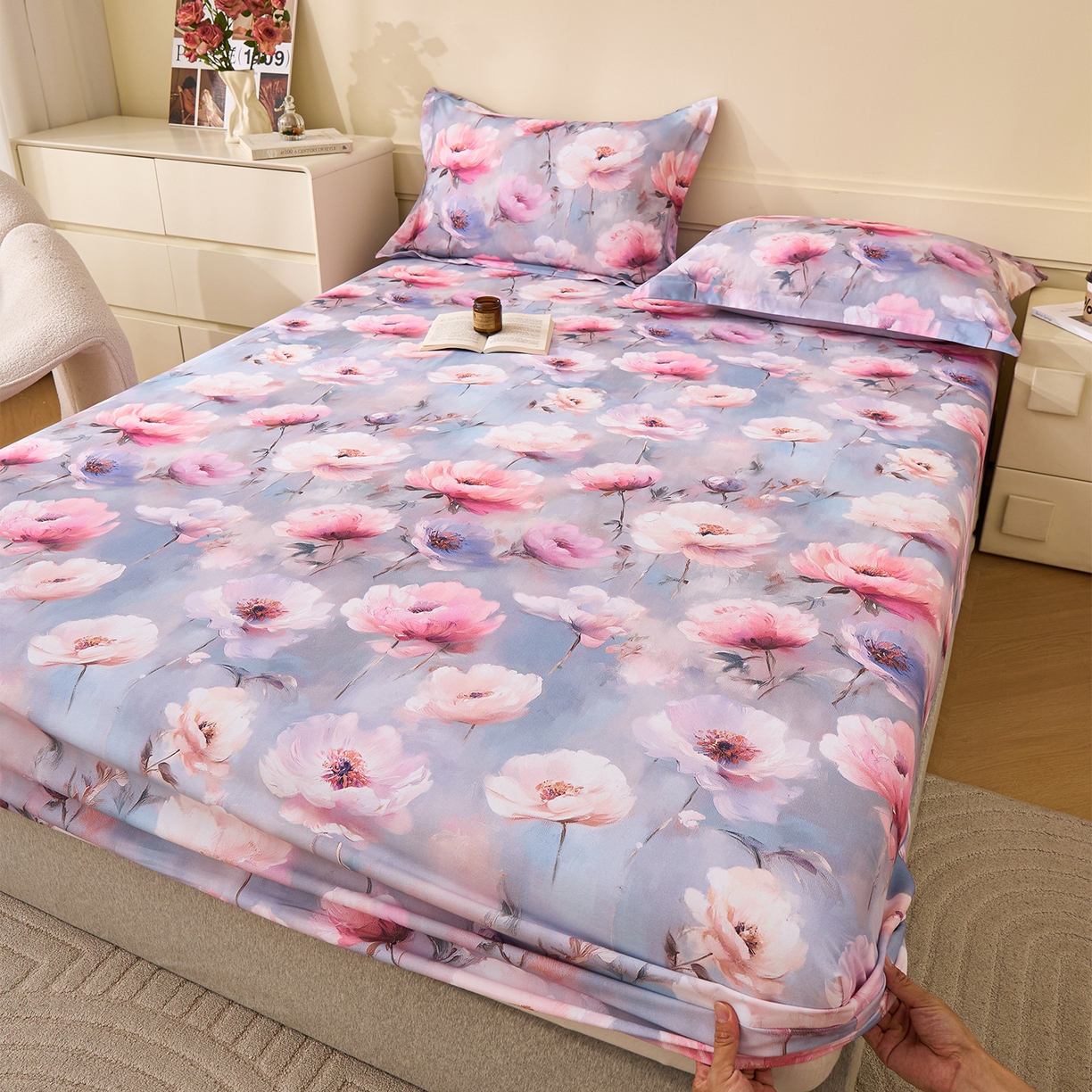 91家纺网 家纺一手货源 找家纺 元元家居（元元被业） 2025秋冬新款全棉纯棉磨毛印花单床笠 山间闲云