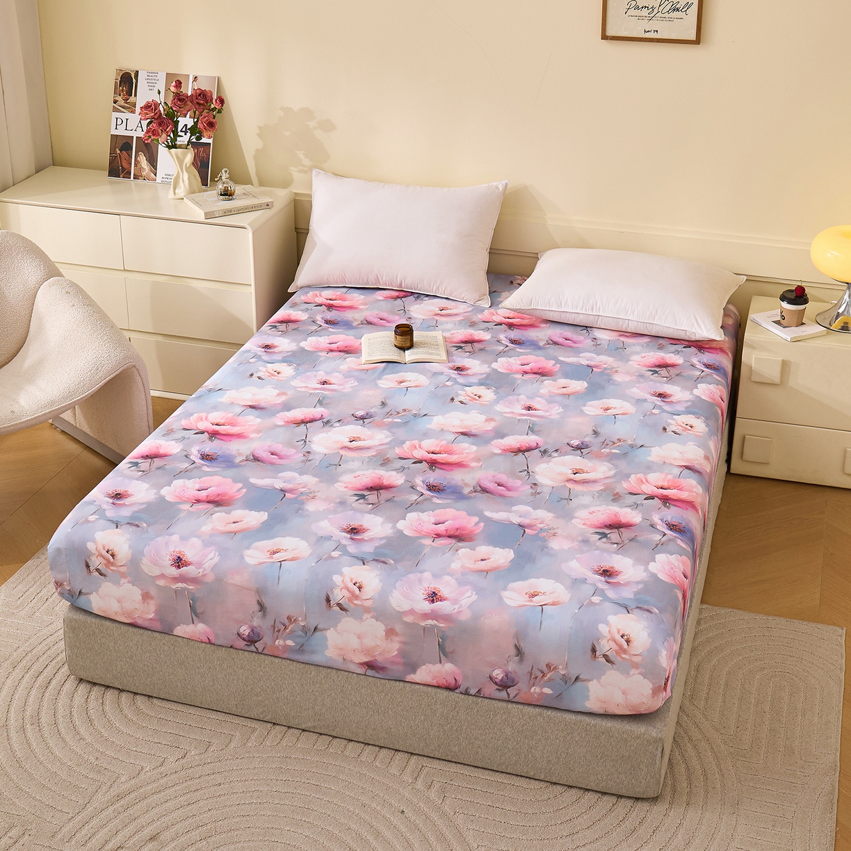 91家纺网 家纺一手货源 找家纺 元元家居（元元被业） 2025秋冬新款全棉纯棉磨毛印花单床笠 山间闲云