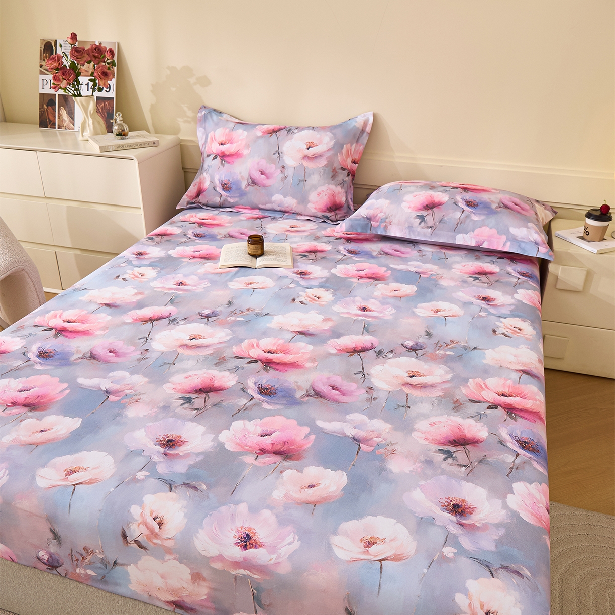 91家纺网 家纺一手货源 找家纺 元元家居（元元被业） 2025秋冬新款全棉纯棉磨毛印花单床笠 山间闲云