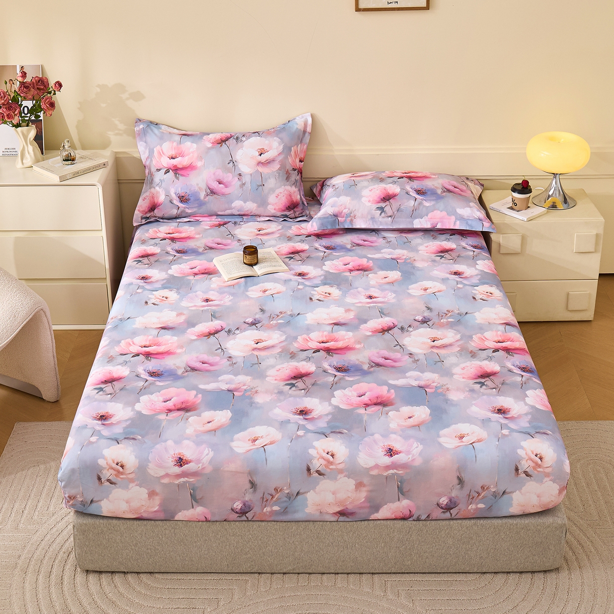 91家纺网 家纺一手货源 找家纺 元元家居（元元被业） 2025秋冬新款全棉纯棉磨毛印花单床笠 山间闲云