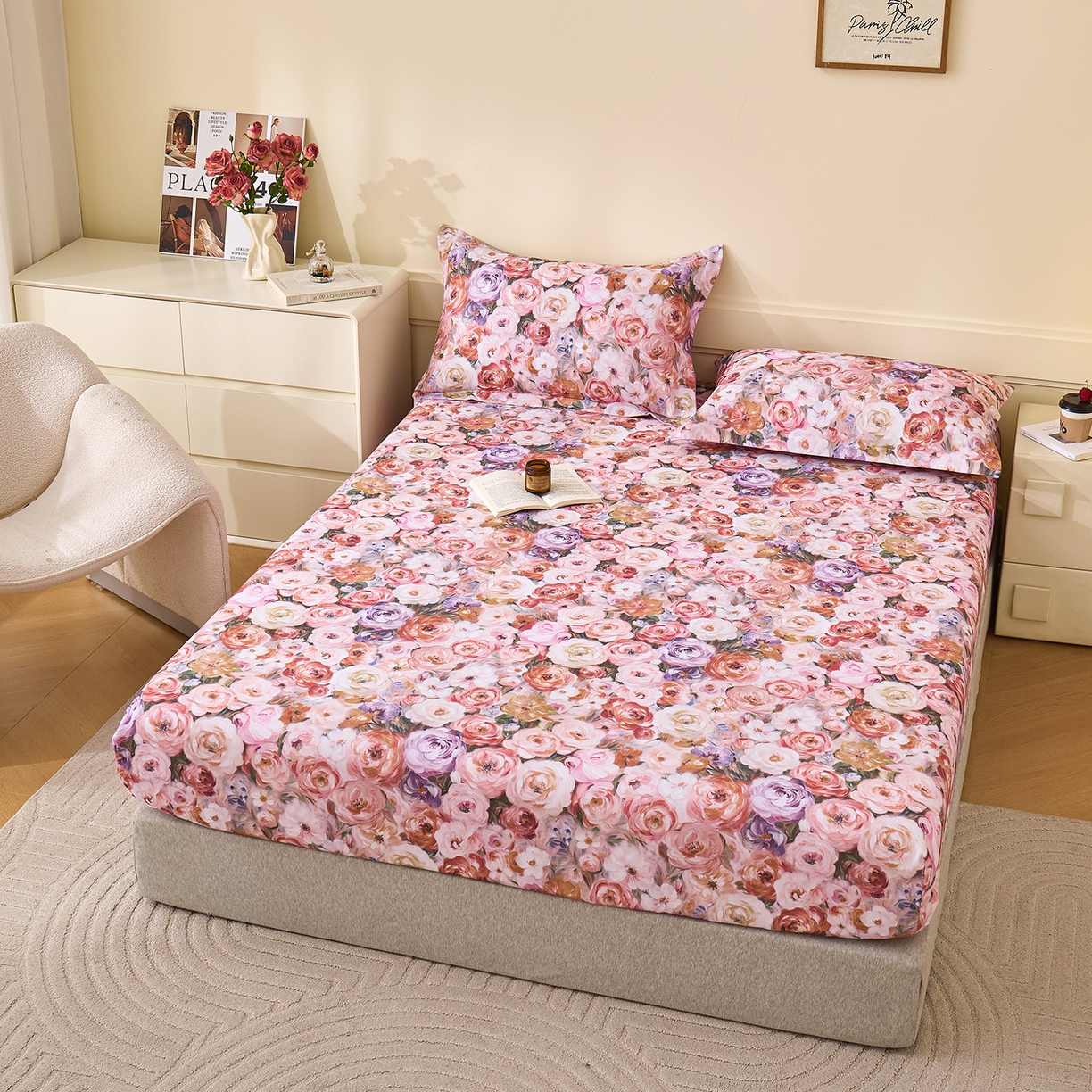 91家纺网 家纺一手货源 找家纺 元元家居（元元被业） 2025秋冬新款全棉纯棉磨毛印花单床笠 听香水榭