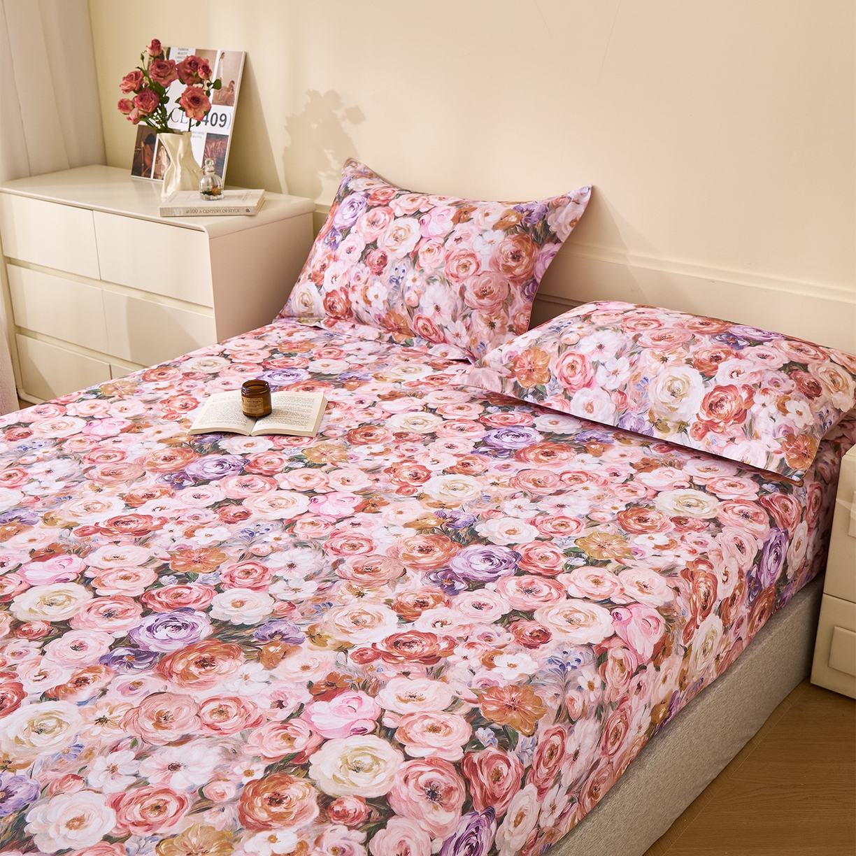 91家纺网 家纺一手货源 找家纺 元元家居（元元被业） 2025秋冬新款全棉纯棉磨毛印花单床笠 听香水榭