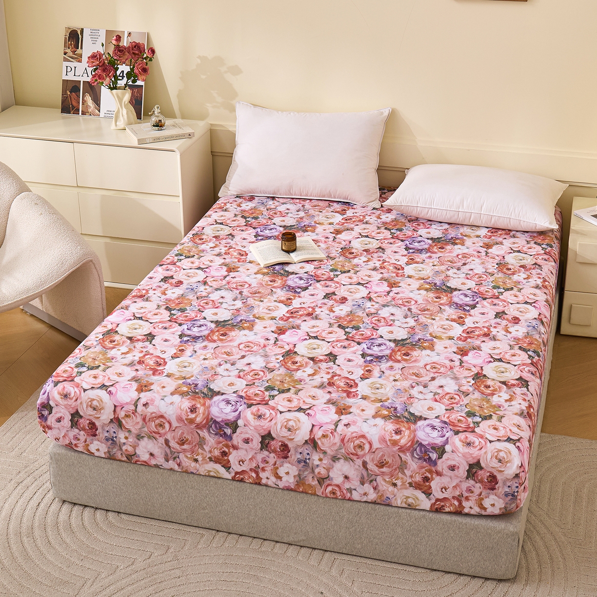 91家纺网 家纺一手货源 找家纺 元元家居（元元被业） 2025秋冬新款全棉纯棉磨毛印花单床笠 听香水榭