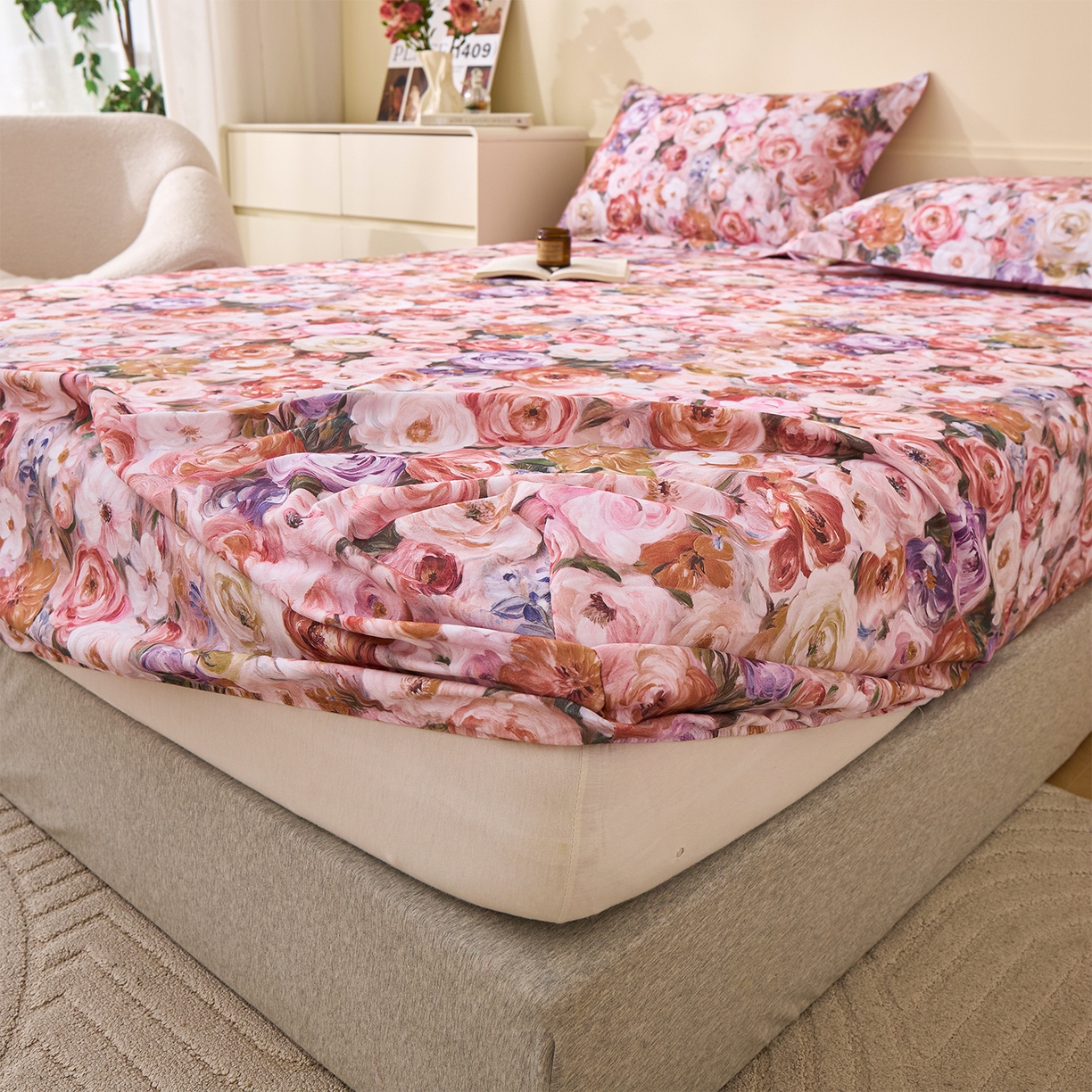 91家纺网 家纺一手货源 找家纺 元元家居（元元被业） 2025秋冬新款全棉纯棉磨毛印花单床笠 听香水榭