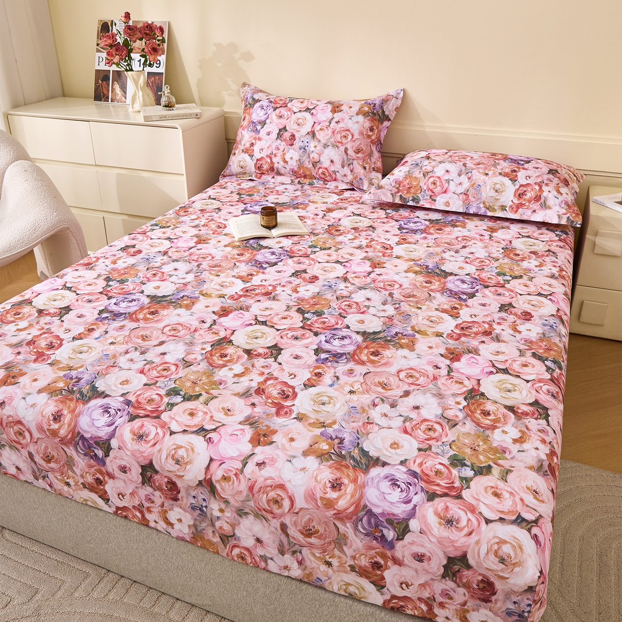 91家纺网 家纺一手货源 找家纺 元元家居（元元被业） 2025秋冬新款全棉纯棉磨毛印花单床笠 听香水榭