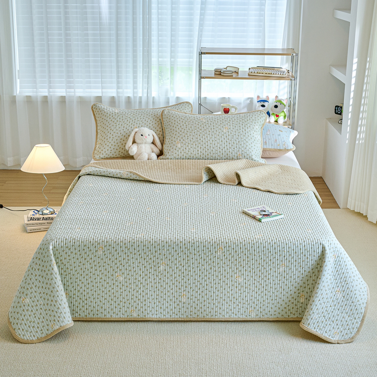 91家纺网 家纺一手货源 找家纺 小叮当家纺仓储工厂店 2025新款A版全棉B版牛奶绒床盖系列单床盖床盖单件 春游兔兔（A棉B绒）