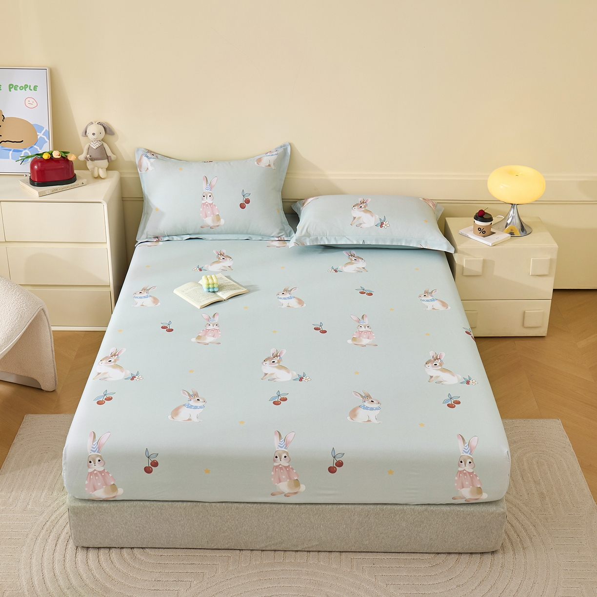 91家纺网 家纺一手货源 找家纺 元元家居（元元被业） 2025秋冬新款全棉纯棉磨毛印花单床笠 小萌免