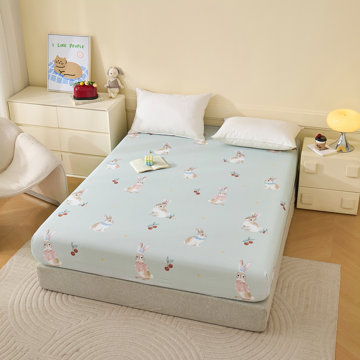 91家纺网 家纺一手货源 找家纺 元元家居（元元被业） 2025秋冬新款全棉纯棉磨毛印花单床笠 小萌免