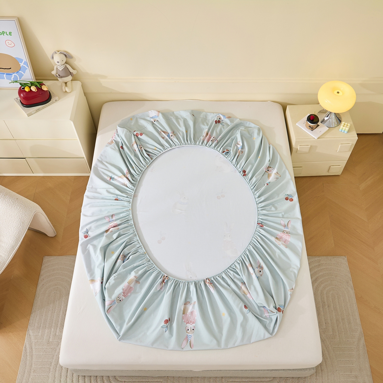 91家纺网 家纺一手货源 找家纺 元元家居（元元被业） 2025秋冬新款全棉纯棉磨毛印花单床笠 小萌免