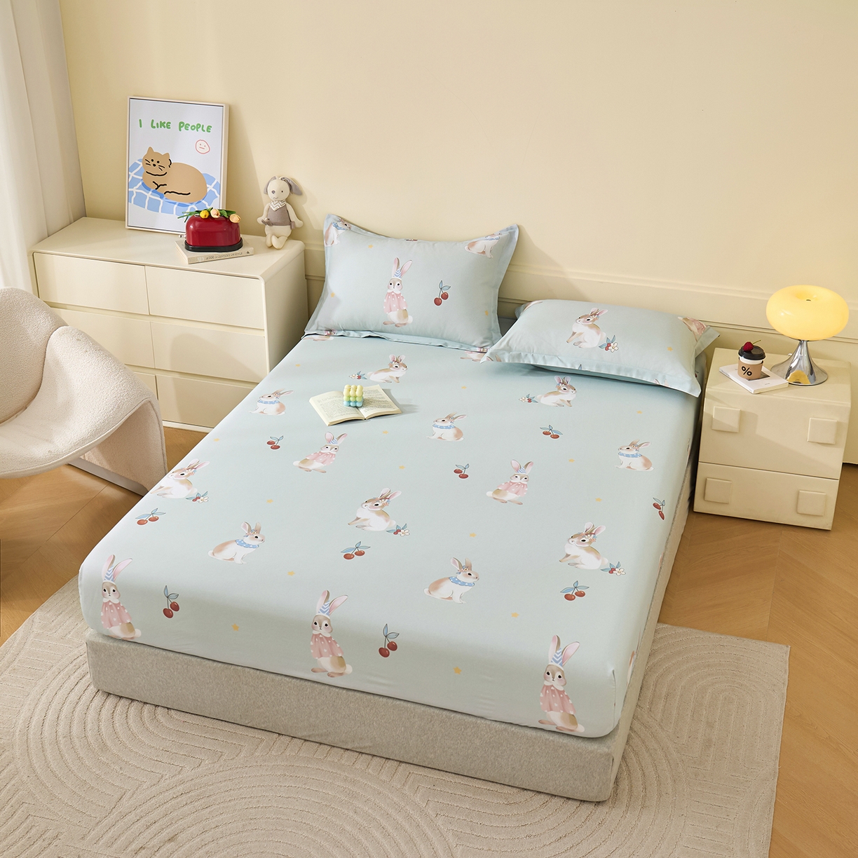 91家纺网 家纺一手货源 找家纺 元元家居（元元被业） 2025秋冬新款全棉纯棉磨毛印花单床笠 小萌免