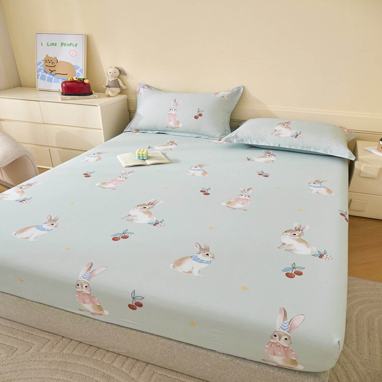 91家纺网 家纺一手货源 找家纺 元元家居（元元被业） 2025秋冬新款全棉纯棉磨毛印花单床笠 小萌免