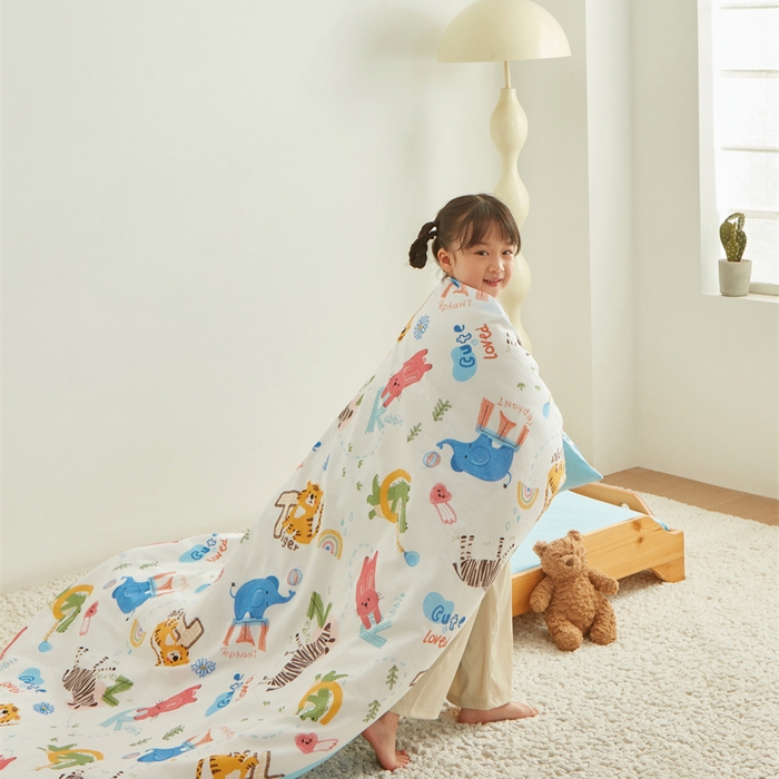 91家纺网 家纺一手货源 找家纺 艾佳宝贝 2025新款A类全棉多功能可拆卸儿童盖毯四季被子 动物的世界