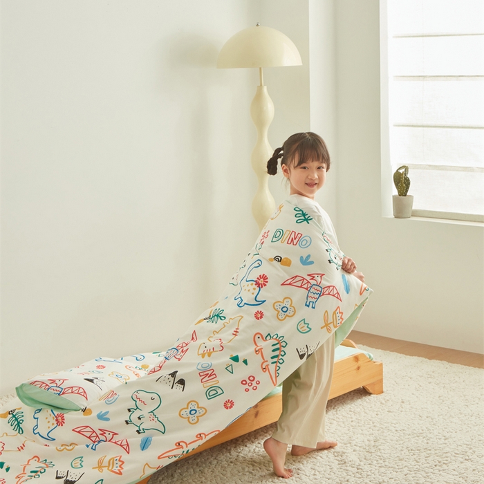 91家纺网 家纺一手货源 找家纺 艾佳宝贝 2025新款A类全棉多功能可拆卸儿童盖毯四季被子 好多恐龙