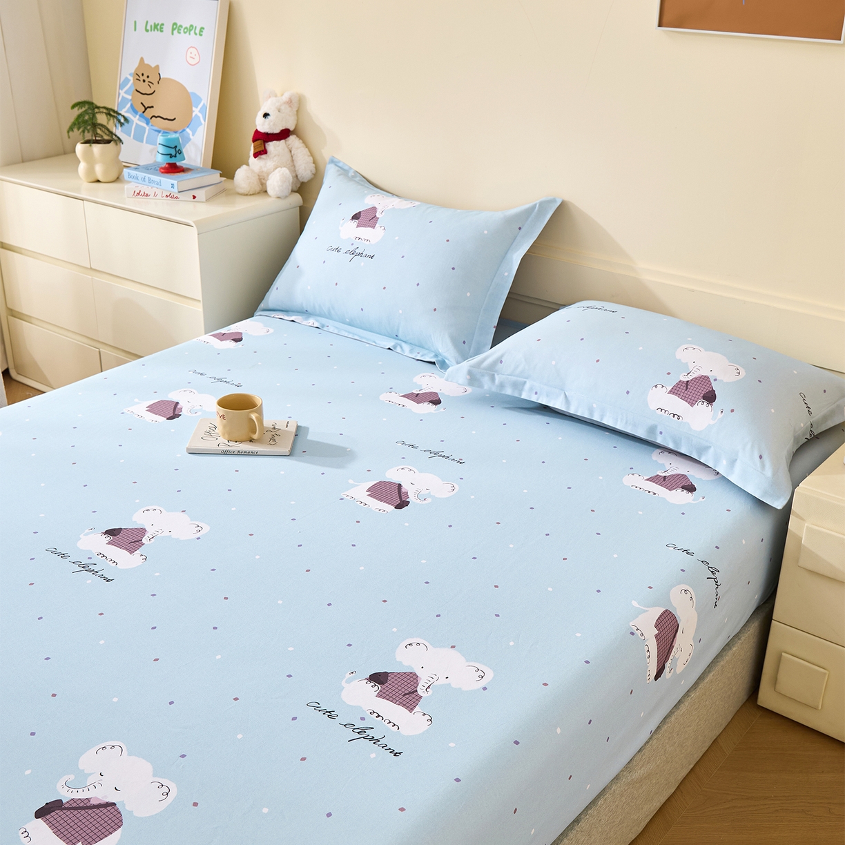 91家纺网 家纺一手货源 找家纺 元元家居（元元被业） 2025秋冬新款全棉纯棉磨毛印花单床笠 小奶象