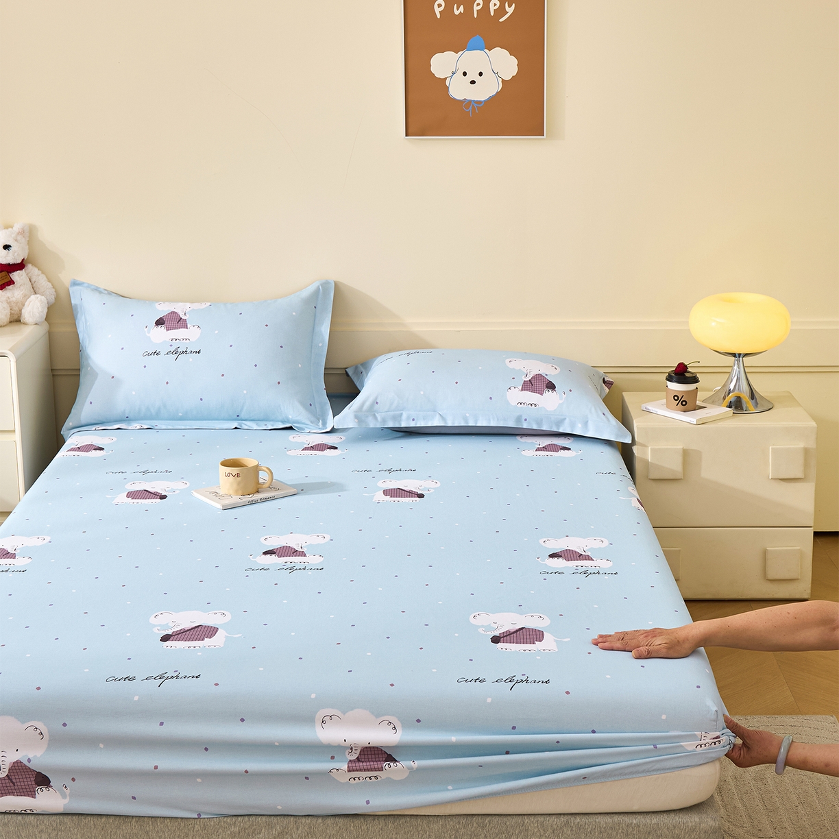 91家纺网 家纺一手货源 找家纺 元元家居（元元被业） 2025秋冬新款全棉纯棉磨毛印花单床笠 小奶象