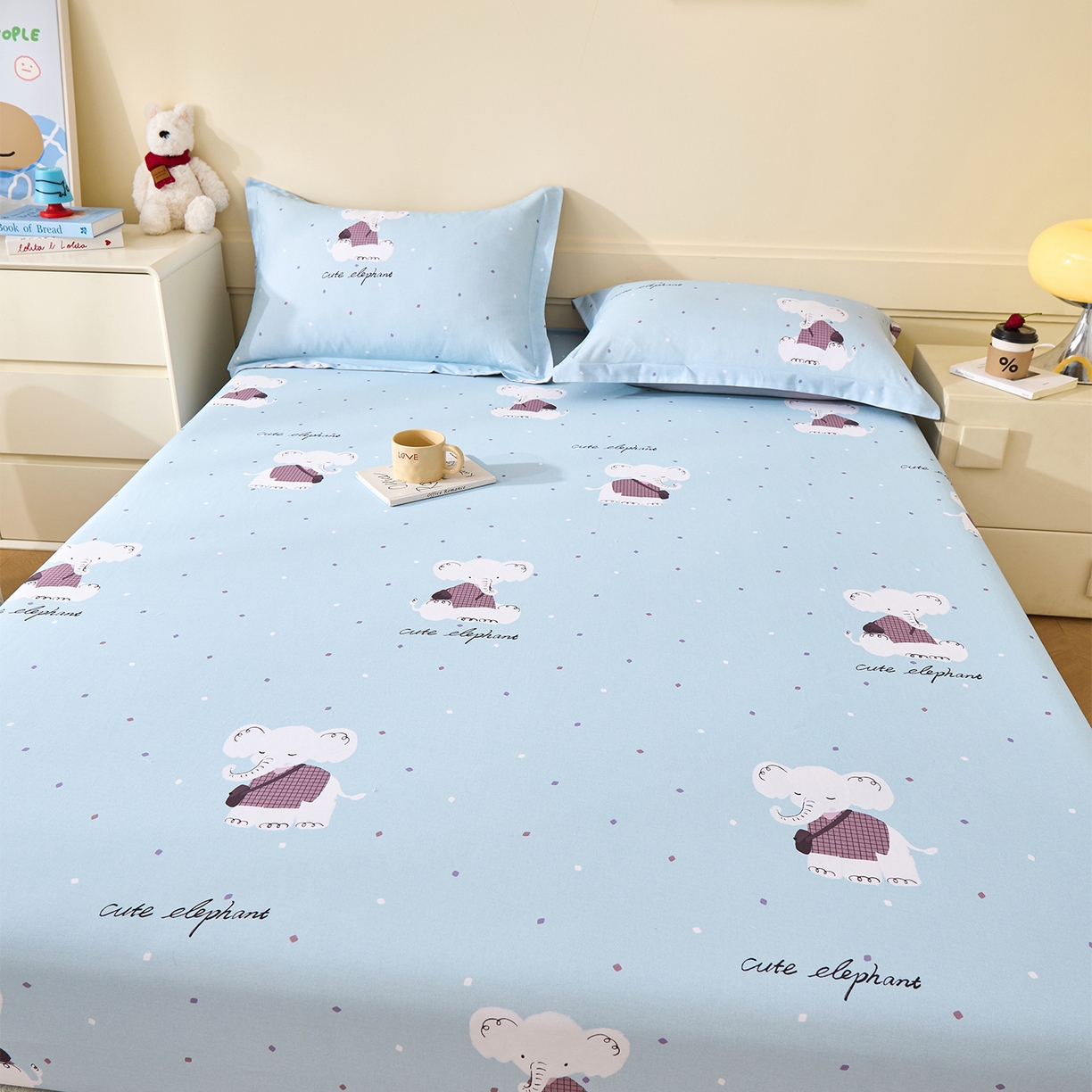 91家纺网 家纺一手货源 找家纺 元元家居（元元被业） 2025秋冬新款全棉纯棉磨毛印花单床笠 小奶象