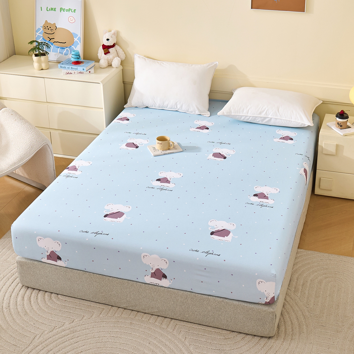 91家纺网 家纺一手货源 找家纺 元元家居（元元被业） 2025秋冬新款全棉纯棉磨毛印花单床笠 小奶象