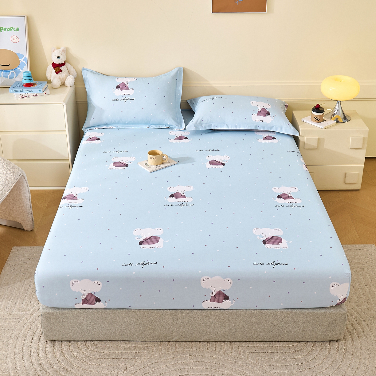 91家纺网 家纺一手货源 找家纺 元元家居（元元被业） 2025秋冬新款全棉纯棉磨毛印花单床笠 小奶象