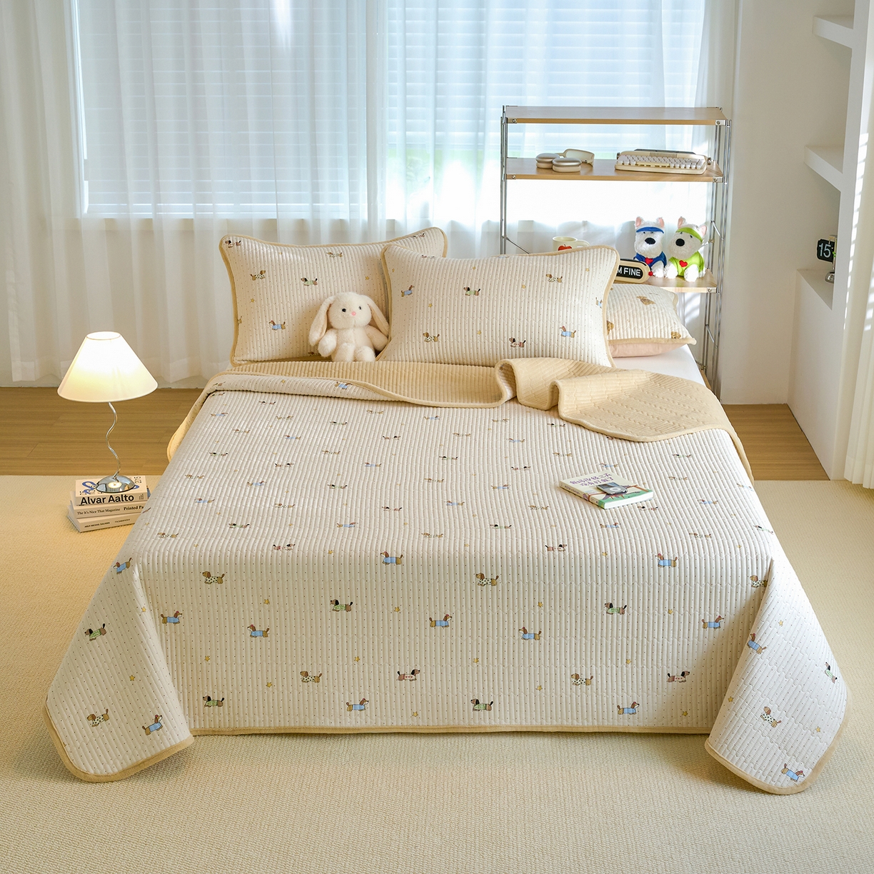 91家纺网 家纺一手货源 找家纺 小叮当家纺仓储工厂店 2025新款A版全棉B版牛奶绒床盖系列单床盖床盖单件 星星柯基（A棉B绒）