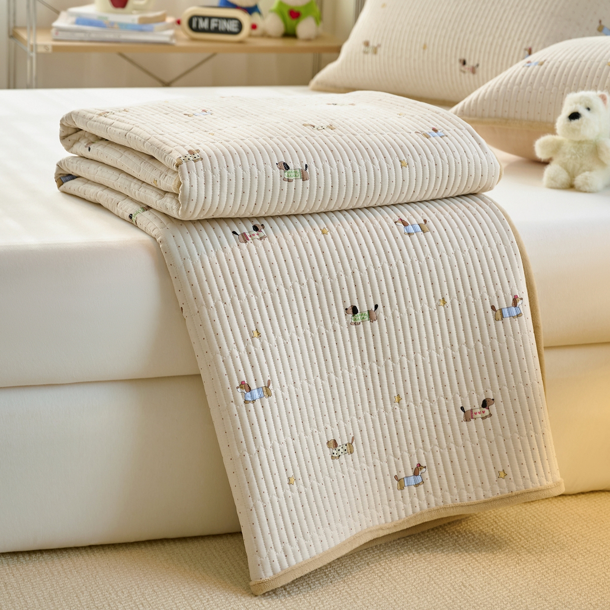 91家纺网 家纺一手货源 找家纺 小叮当家纺仓储工厂店 2025新款A版全棉B版牛奶绒床盖系列单床盖床盖单件 星星柯基（A棉B绒）