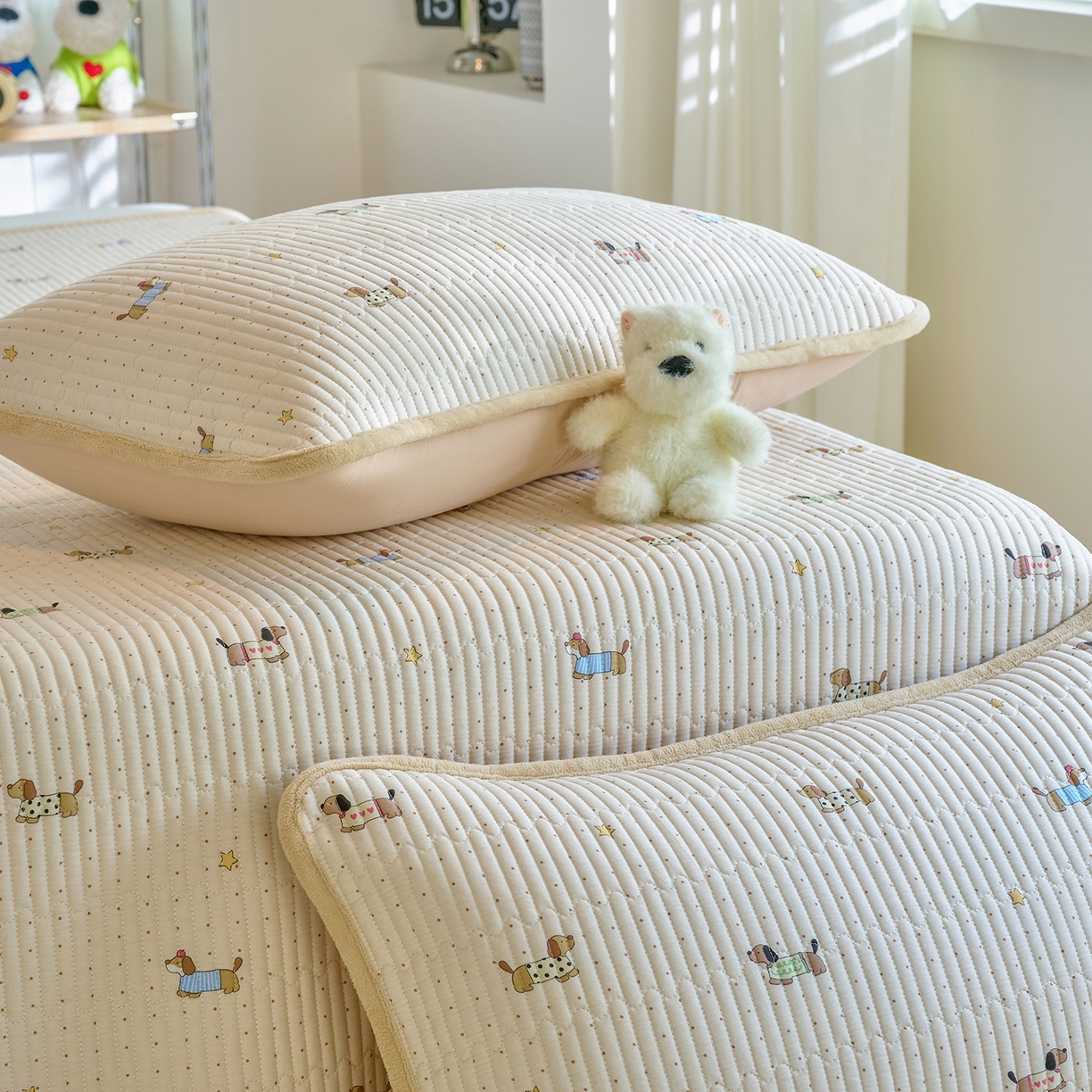 91家纺网 家纺一手货源 找家纺 小叮当家纺仓储工厂店 2025新款A版全棉B版牛奶绒床盖系列单床盖床盖单件 星星柯基（A棉B绒）