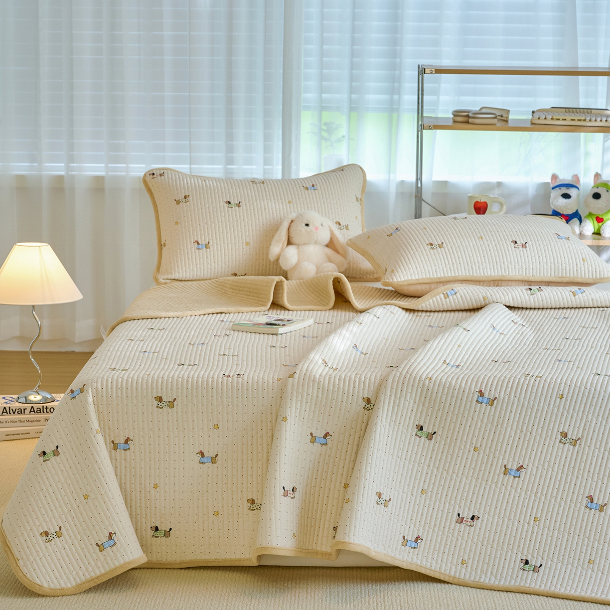 91家纺网 家纺一手货源 找家纺 小叮当家纺仓储工厂店 2025新款A版全棉B版牛奶绒床盖系列单床盖床盖单件 星星柯基（A棉B绒）