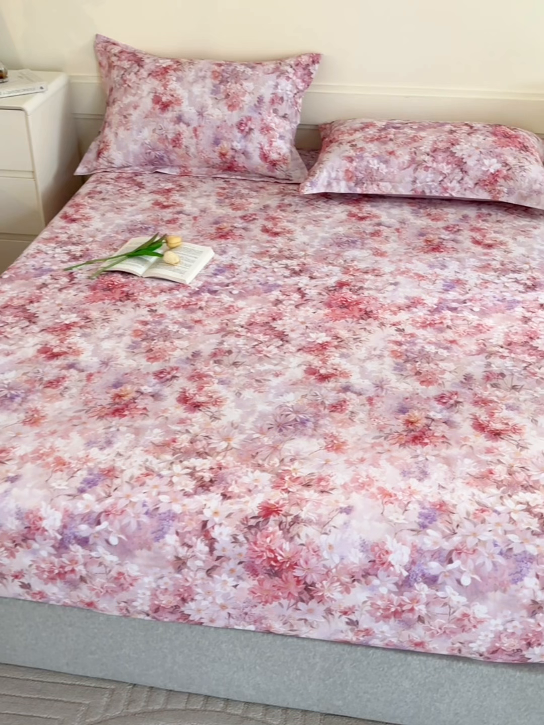 91家纺网 家纺一手货源 找家纺 元元家居（元元被业） 2025秋冬新款全棉纯棉磨毛印花单床笠 邂逅粉