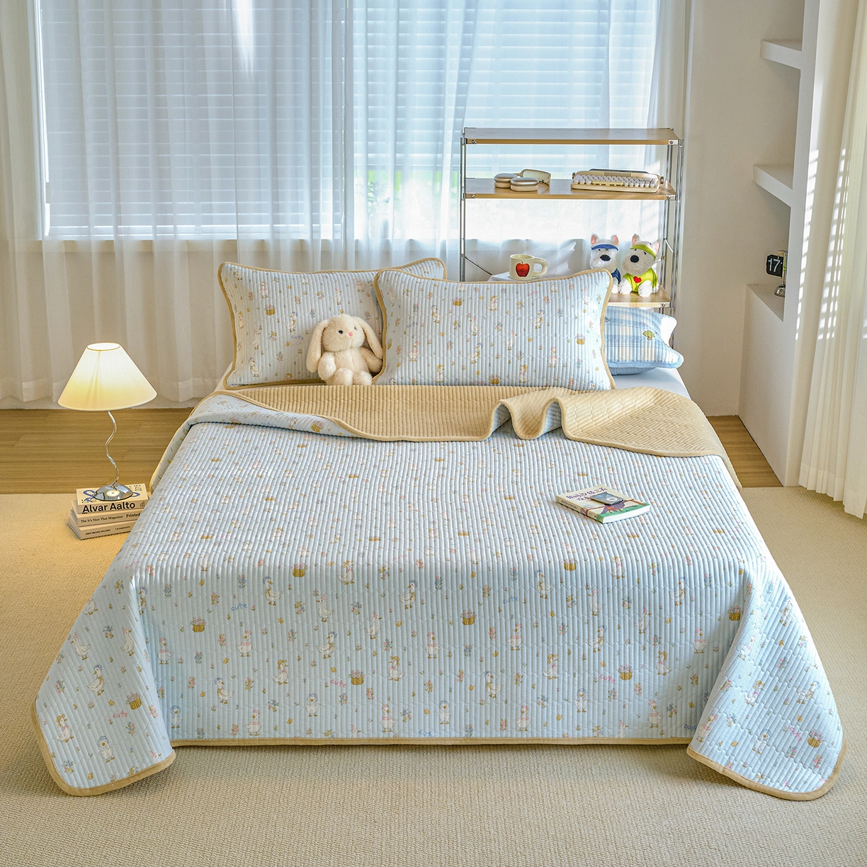 91家纺网 家纺一手货源 找家纺 小叮当家纺仓储工厂店 2025新款A版全棉B版牛奶绒床盖系列单床盖床盖单件 萌萌鸭（A棉B绒）