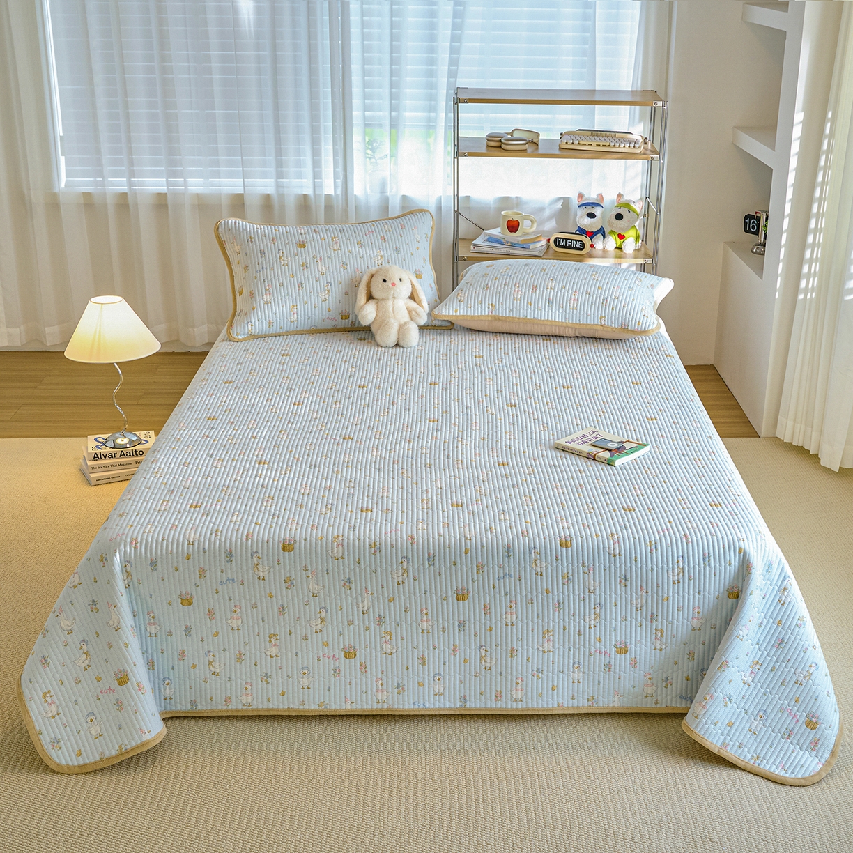 91家纺网 家纺一手货源 找家纺 小叮当家纺仓储工厂店 2025新款A版全棉B版牛奶绒床盖系列单床盖床盖单件 萌萌鸭（A棉B绒）