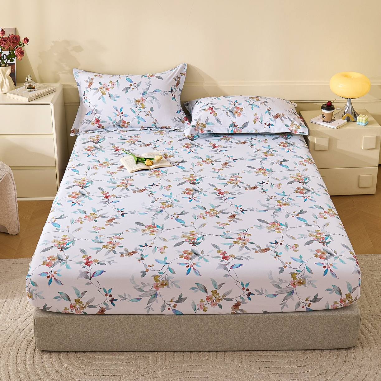 91家纺网 家纺一手货源 找家纺 元元家居（元元被业） 2025秋冬新款全棉纯棉磨毛印花单床笠 云季花盟