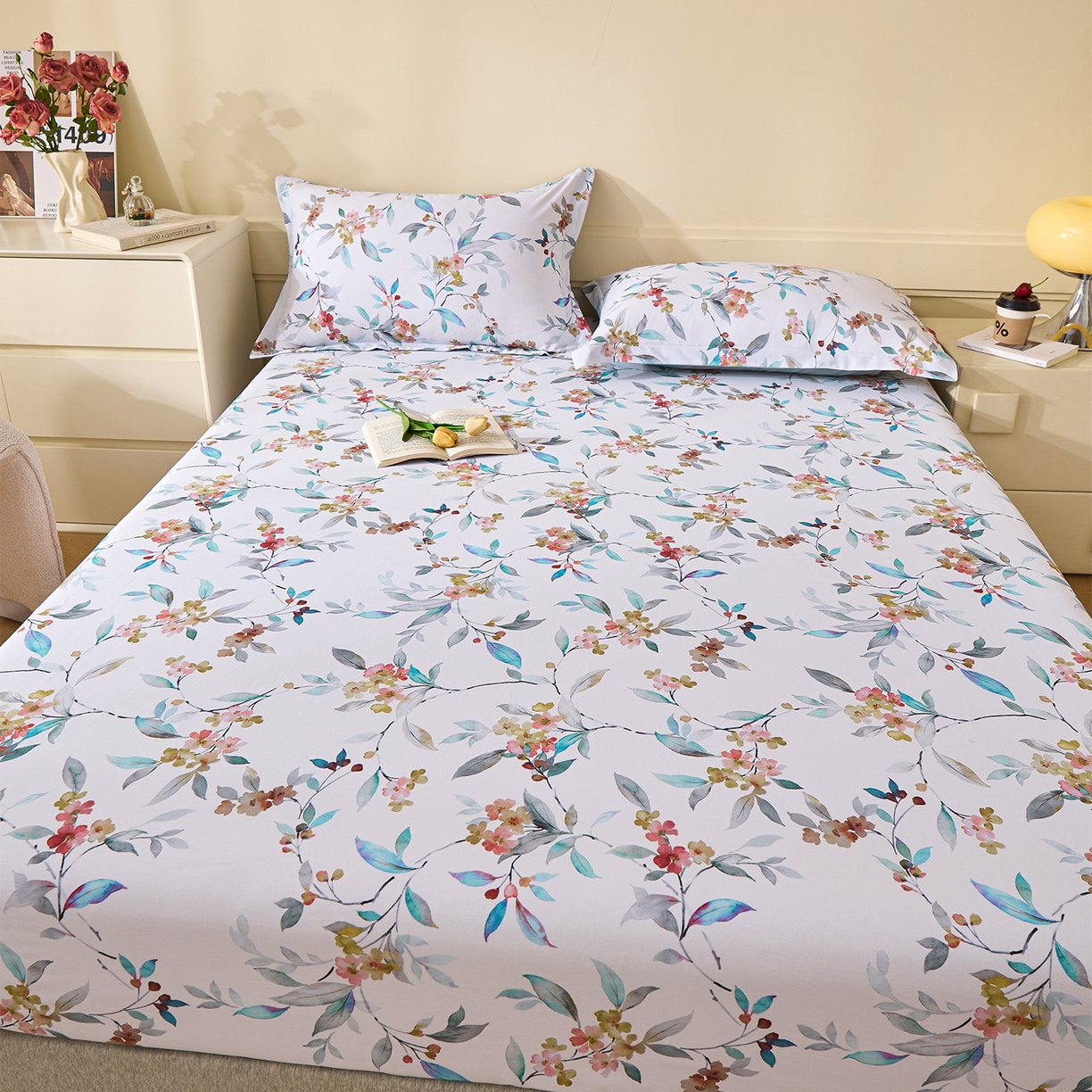 91家纺网 家纺一手货源 找家纺 元元家居（元元被业） 2025秋冬新款全棉纯棉磨毛印花单床笠 云季花盟